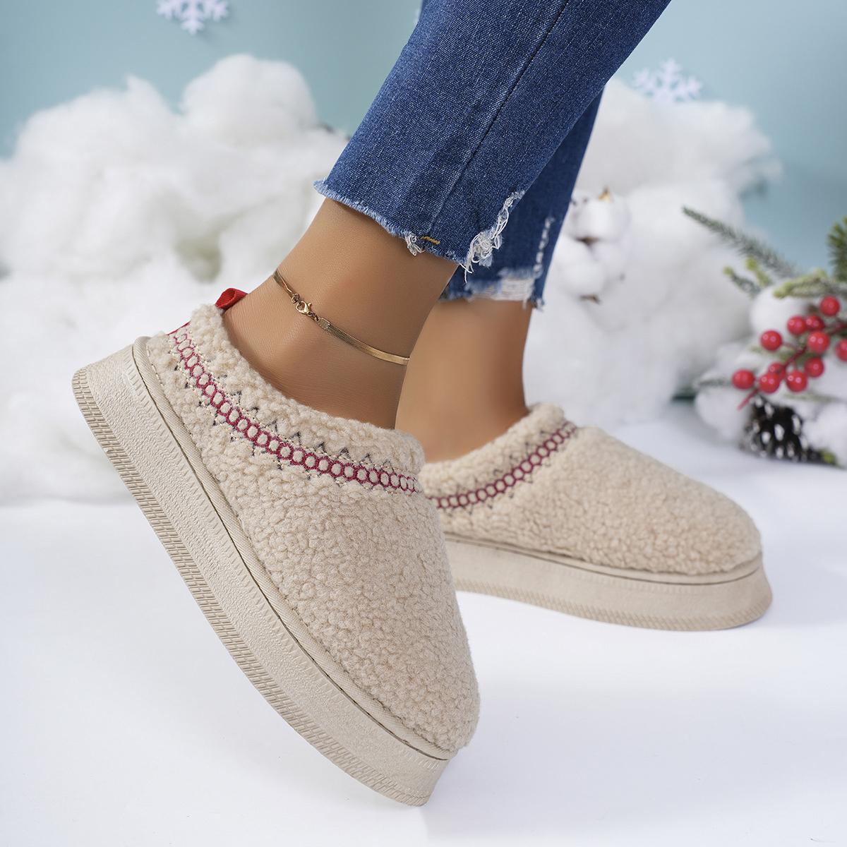 

Модные теплые меховые ботильоны женские тапочки на платформе плюшевые шлепанцы зимние хлопковые туфли на плоской подошве для женщин фирменный дизайн снежные ботинки 42 бежевый