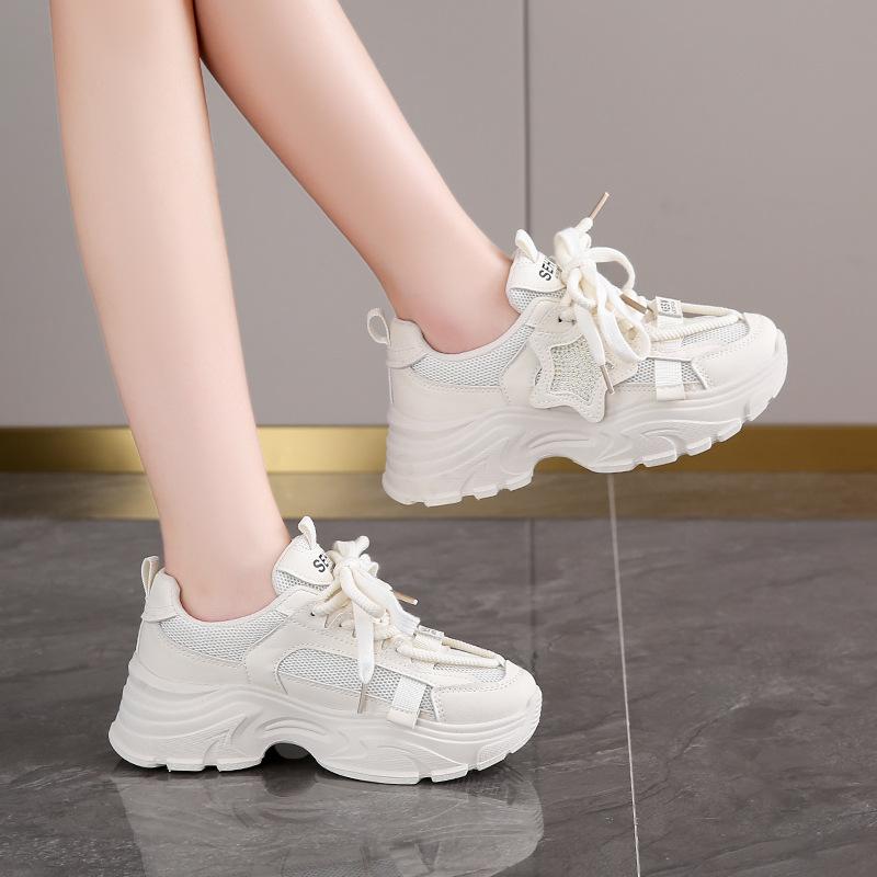 Low-top Autumn New Double-net Dad Shoes Sports and Leisure Thick Soles Increase