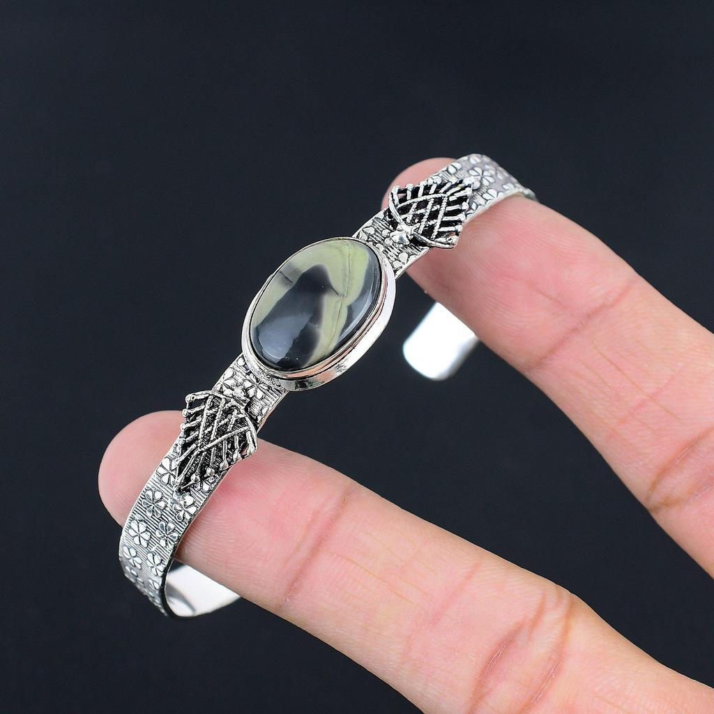 Daughters Day Sale Sterling Silver Oval Imperial Jasper Stone Birthday Bangle