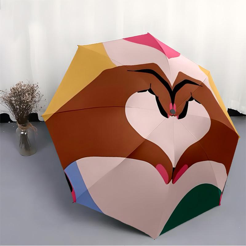 1pc Heart Hands Automatic Open/Close Umbrella, Umbrella with Cartoon Design, Portable Compact Umbrella for Men & Women, Good Holiday Gift Yy