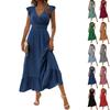 Women's Casual Fashion High-waisted V-neck A-line Dress With Ruffle Sleeves Ruffle Sleeves