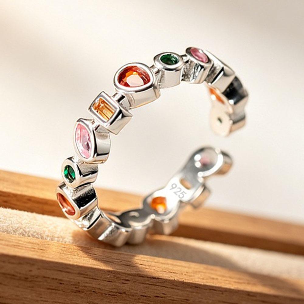 Bf Club   Rings For Women Simple Geometric Handmade Irregular Retro Colorful Zircon Ring Allergy For Birthday Gift