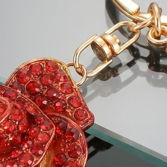 Keychain Pendant Sparkling Rhinestones Inlaid Red Rose Design Key Holder with Lobster Clasp Lightweight
