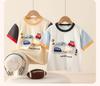 Summer Baby Boys' Cartoon Color Block Cotton T-shirt with Embroidery - Short Sleeve