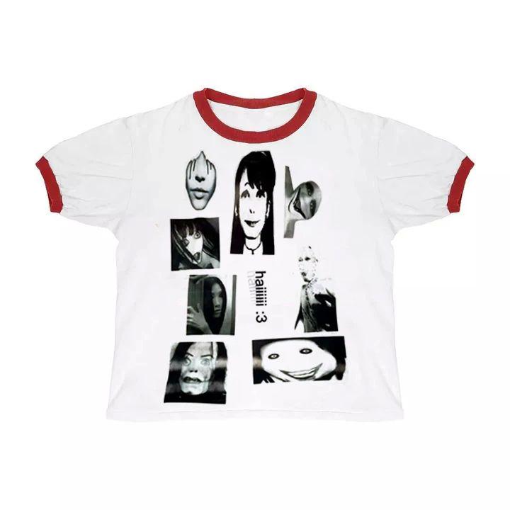 

Винтажная готическая футболка Y2K с круглым вырезом для мужчин и женщин: Ретро Свободный Крой с Европейским и Американским Готическим Принтом Medium