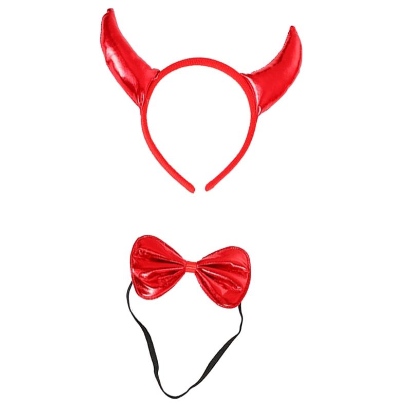 Halloween Devil Costume Kits Including Horn Headband Bowtie Tail Demons Dress Up Outfit Halloween Cosplays Party Props