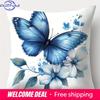 Blue Dancing Butterfly Print Home Decor Pillowcase Bedroom Living Room Sofa Decoration Polyester Cushion Cover with Zipper