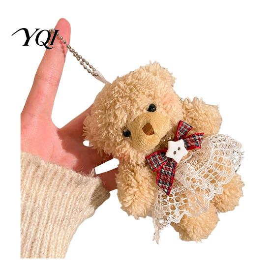 Soft Texture Bear Charm Plush Keychain, Cute Puppy Bag with Keychain Crocheted Accessories, Stuffed Animal Pendant for Women Girls Backpack