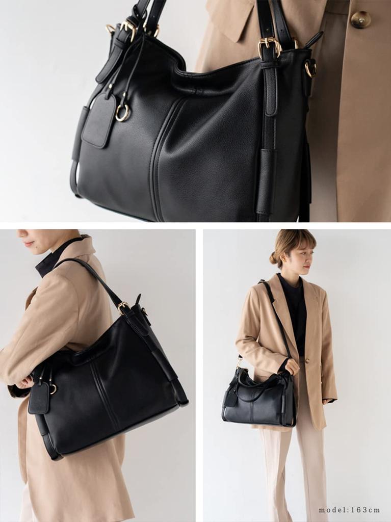 VITAFELICE Women's Belt Handle 2-Way Tote Bag (bsib-p3702x) (Black)