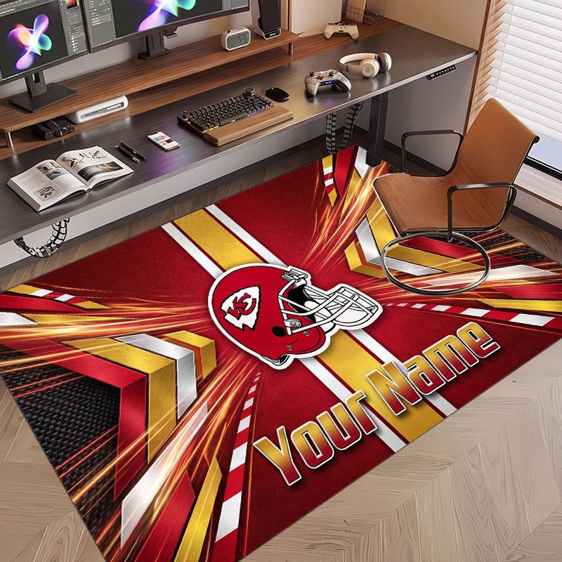 Custom Rug Kansas City Chiefs Pattern Print Name Text Soft Non‑Slip Floor Carpet for Home Indoor Decoration