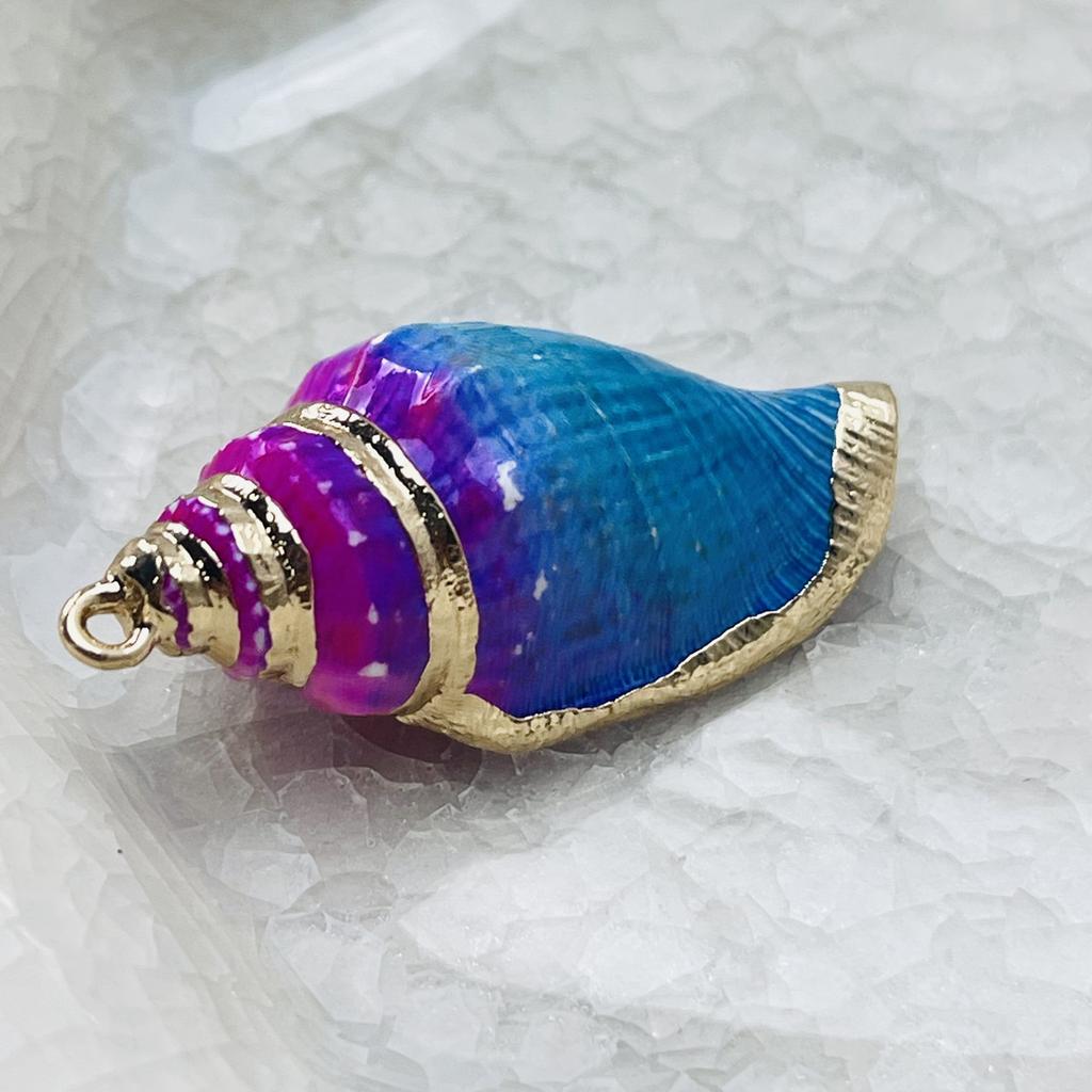 10Pcs, Natural Dyed Conch Shell Zinc Alloy Golden Rim Pendant Charms for Jewelry Making DIY Necklace Accessories, Summer Holiday Gifts for Men Women