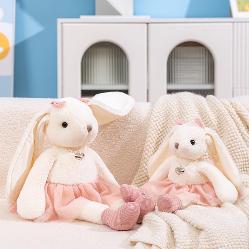 Girls Heart Pink Skirt Long-eared Rabbit Doll Plush Toy Small White Rabbit Doll Children Accompany Soothing Doll