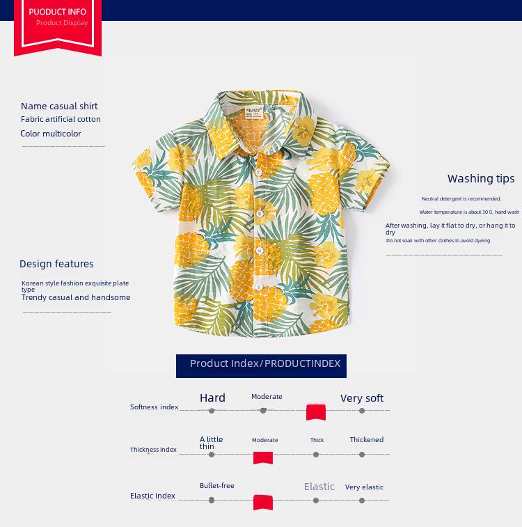 Boys' Summer Hawaiian Short-Sleeve Soft Shirts - Casual Kids' Shirts