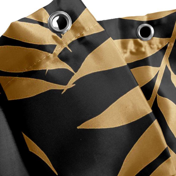 Rideau de douche - EDEN - Motif feuillage - 180 x 200 cm - 100% polyester - Noir, argenté et doré