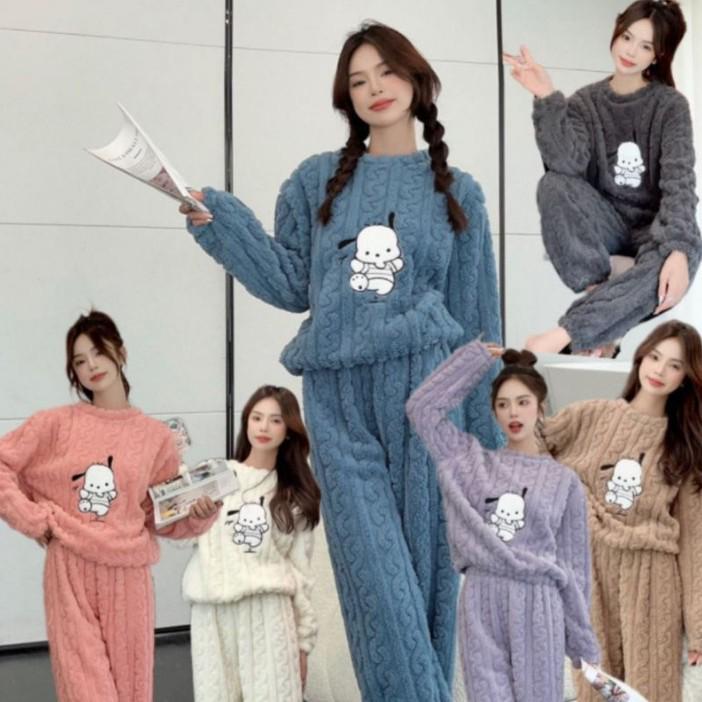 2025 Herbst/Winter Damen Verdicktes Korallenfleece Flanell Pyjama Set mit langem Cardigan, Übergröße, Warme Homewear.