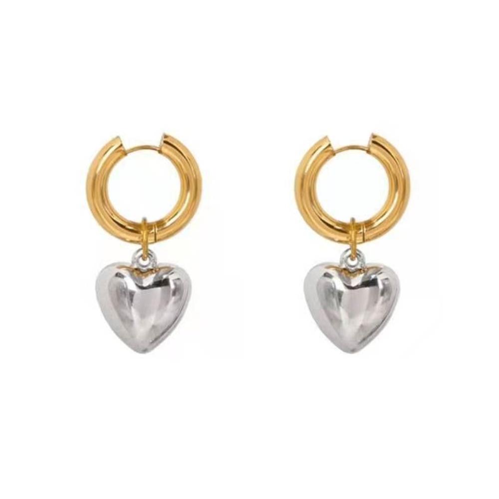 Personality Enfashion Metal Heart Dangle Korea Earrings for Women Charm Gold Color Hoop Earrings Luxury Jewelry Accessories Gift