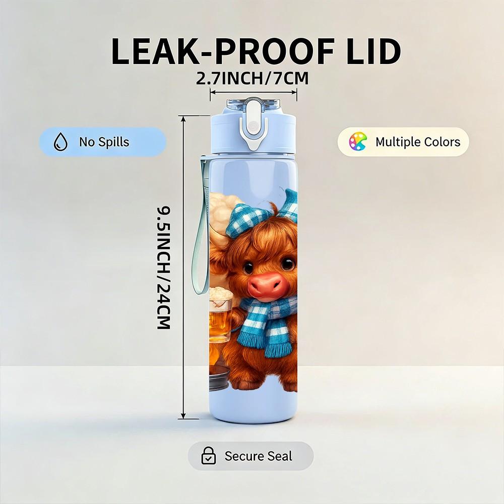 1PC Cozy Bear Campfire Winter Pattern 750ml Color Plastic Sports Water Bottle Leakproof Flip Straw Lid Suitable for Sports Office Home Use