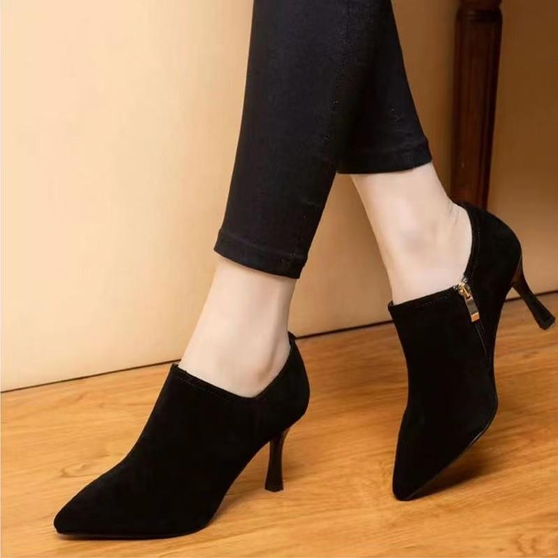 Pointed high heels women's spring and autumn new European and American retro stiletto short boots suede fashion women's boots