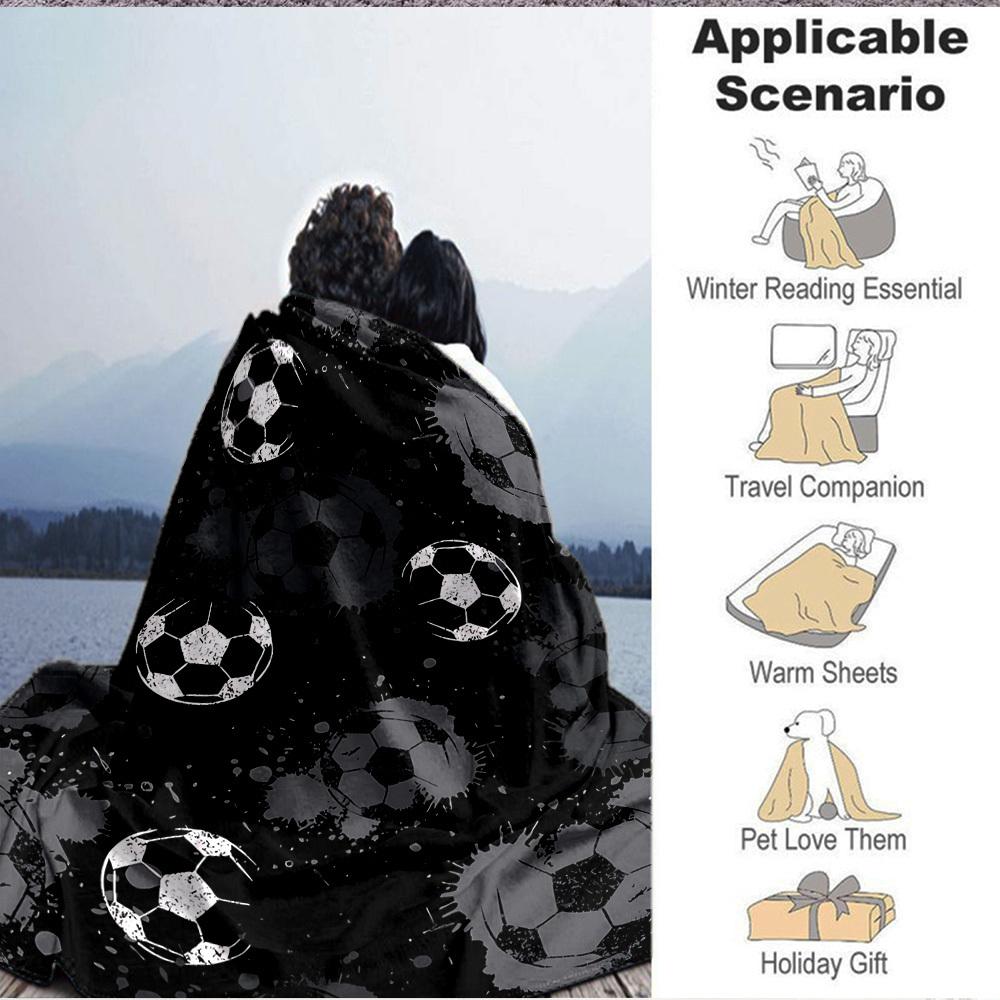 1pc Soccer Balls Blanket, Lightweight Flannel Throw Blanket for Sofa, Bed, Travel, Camping, Living Room, Office, Couch055