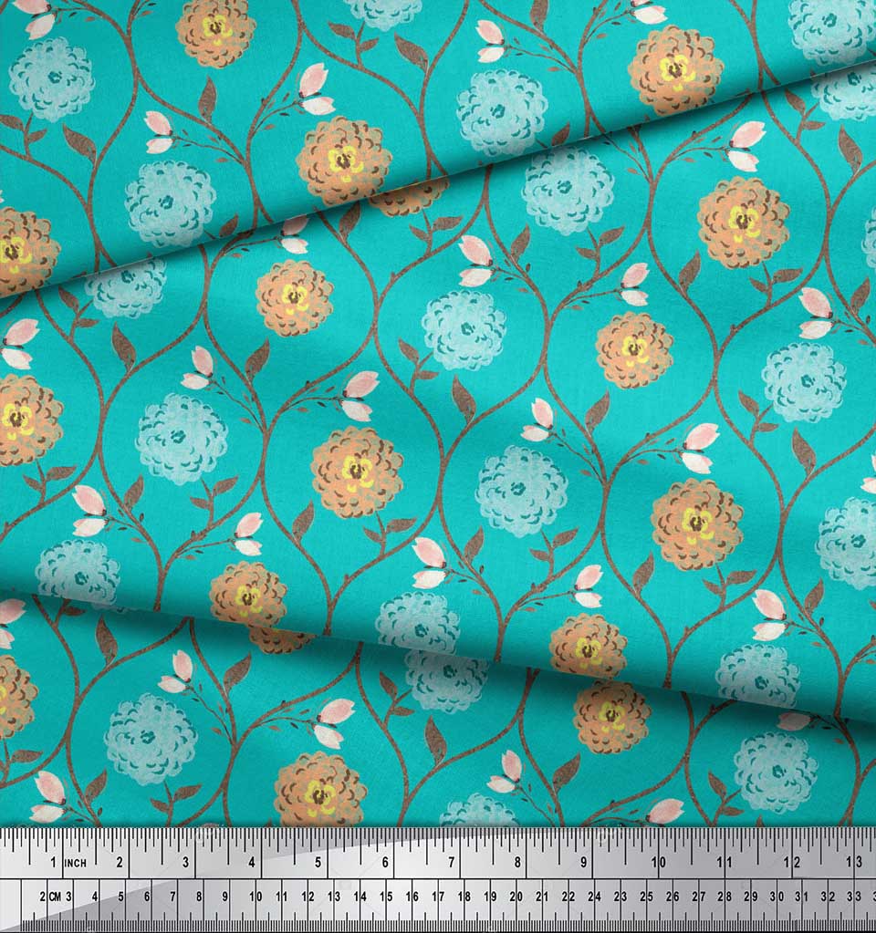 Soimoi Tela de Crepé de Poliéster Morado Estampado Floral de Crisantemo con Hojas y Botones Tela Estampada por Metro 42 Pulgadas