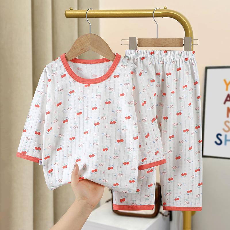 Cotton Kids Clothes Three Quart Sleeve Home Sleepwear Children's Clothing Boy Girl Autumn Winter Tops Pants Suits Children Sets