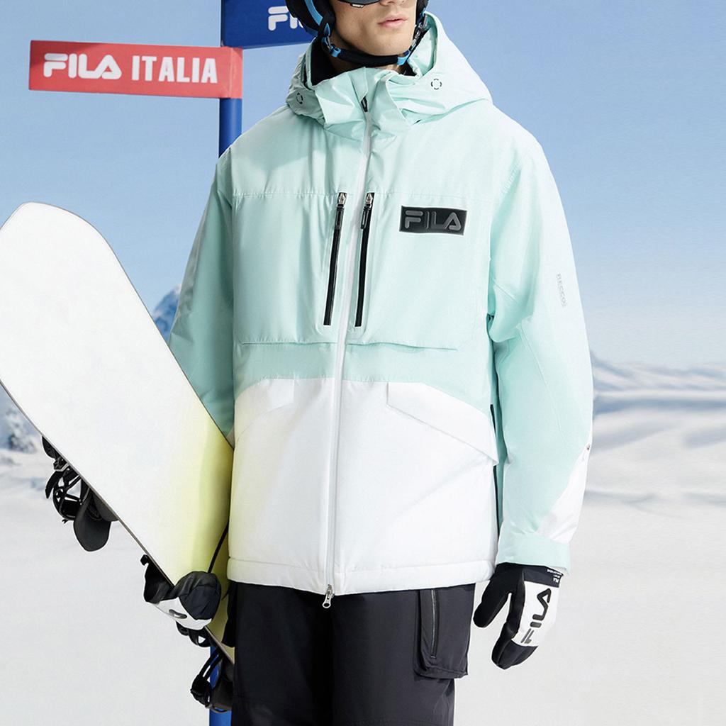 Fila Color Block Technology Hooded Ski Jacket Men Outerwear Eggshell-Green A11M346911F-TQ