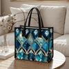 Elegant Teal Print Tote Bag Fashion Large Capacity Shopping Handbag for Daily Use