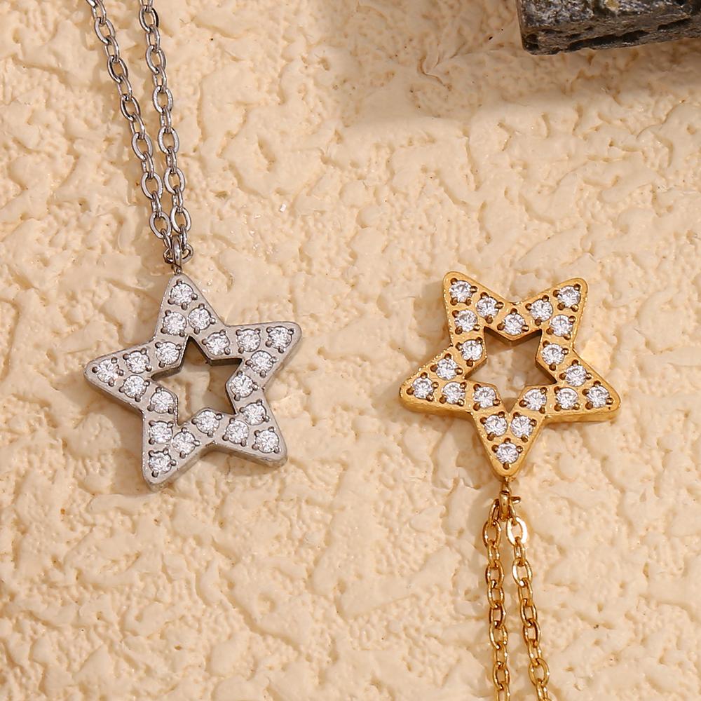 MamacitaSlay Minimalism Stainless Steel Zircon Star Pendant Necklace Party Waterproof Neck Jewelry Women's High Quality Gift