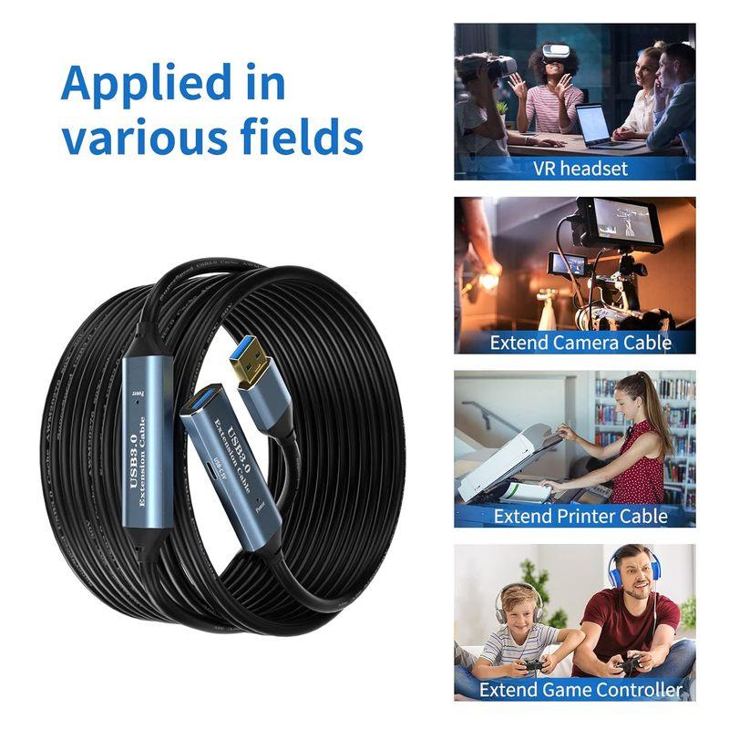 30M USB 3.0 Extension Cable with Signal Boost Chipsets, Male to Female Active Extender Cord for PC Webcam USB Hub Printer Camera