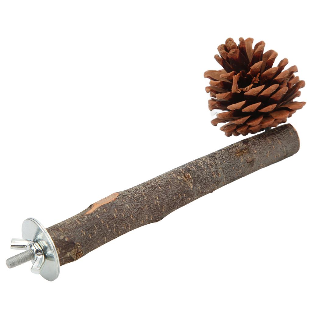 Natural Perch Bird Stand Pole Chewable Applewood Bird Perch Cage Accessories with Pine Cone for Parakeets Cockatiels