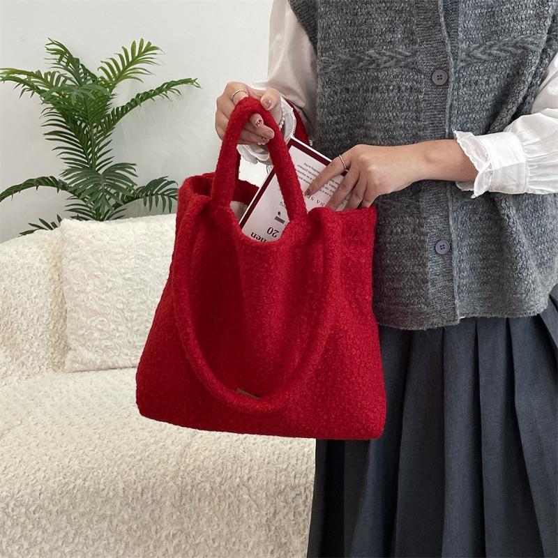 

111 новая плюшевая мягкая восковая сумка через плечо на подмышку большой вместимости для通勤 бордовый