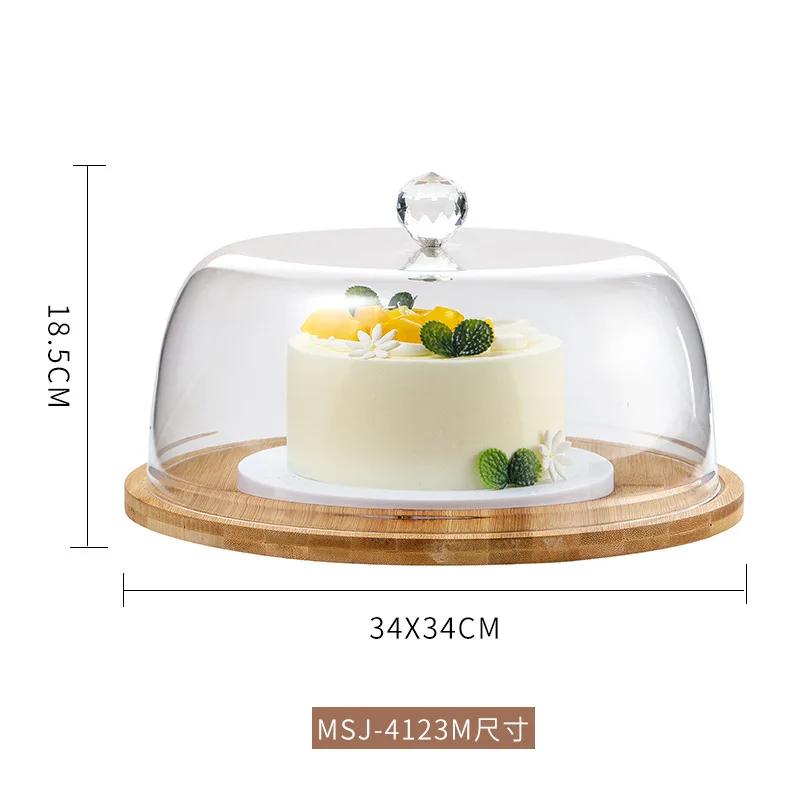 Cake Stand Wooden Pallets Acrylic Cake Lid Transparent Dust Cover Cake Pan Display Stand Dim Sum Dish Snack Tray Fruit Plate