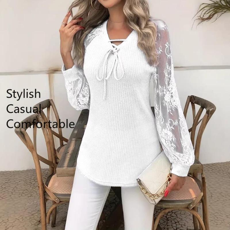 Camisa Blusa Casual de Moda para Mujer, Estampada, Manga Larga, Cuello en V, Primavera-Otoño