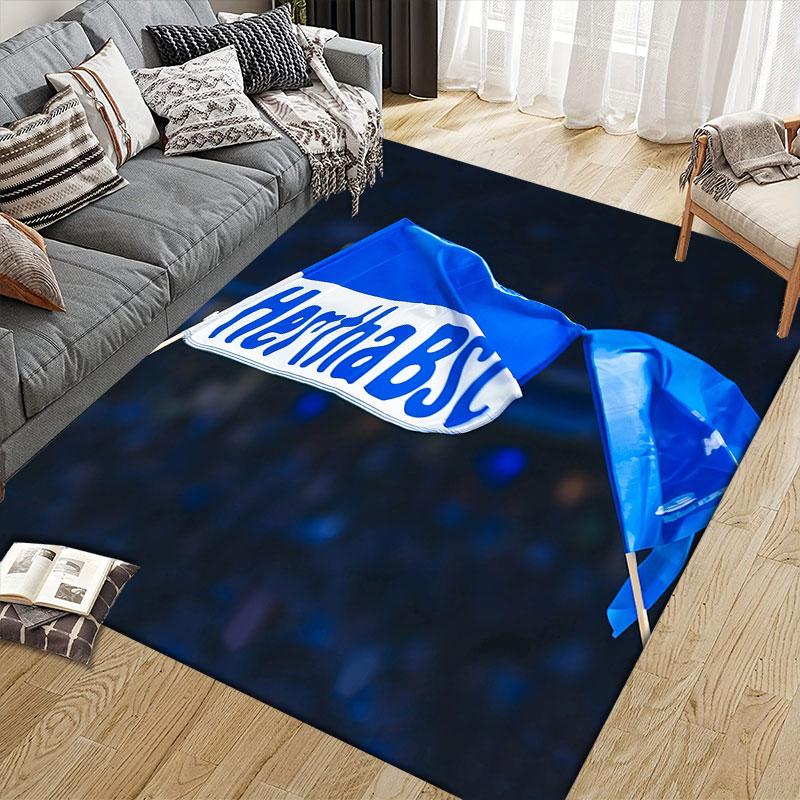 Hertha Berlin Flannel Printed Carpet, Home Sofa Decoration for Living Room & Bedroom, Non‑Slip Play Flannel Floor Mat for Game Room