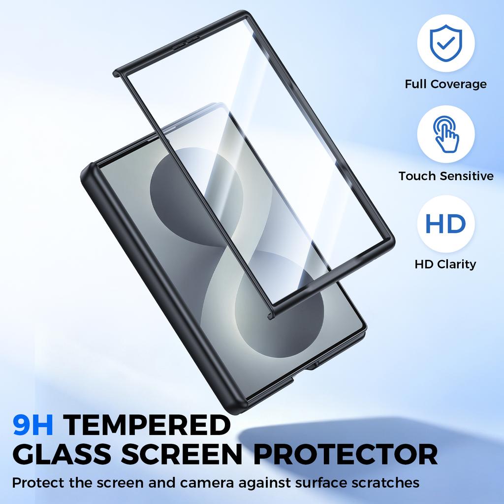 Foldable Phone Case with Hinge Protection and 9H Tempered Glass for Samsung Galaxy Z Fold 8-Black