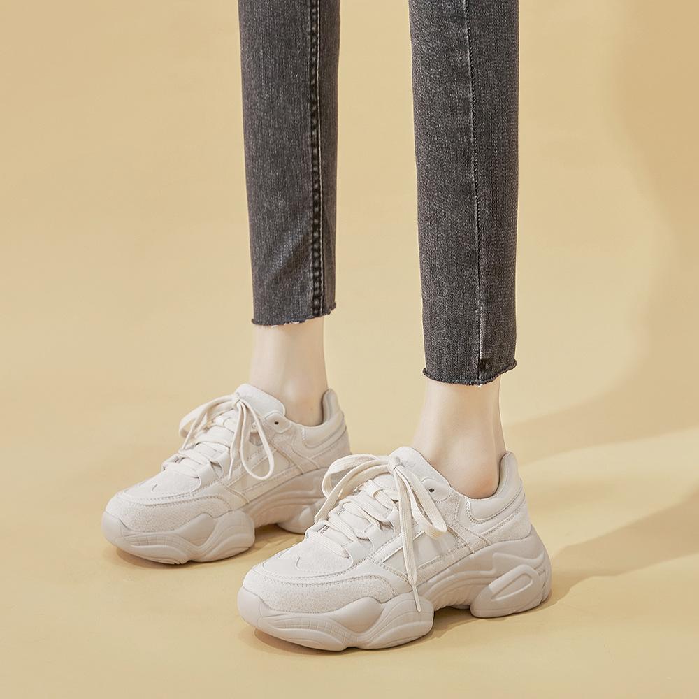 Genuine Leather Showing Feet Little Daddy's Shoes Women's New Autumn  Fashion Thick Soles Casual Versatile Sneakers