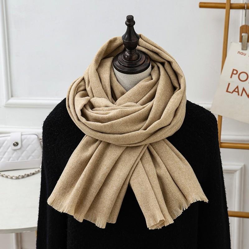 Womens Wool Blend Scarf Winter Warm Short Fringe Solid Color Shawl Wrap Stylish Oversized 195x70cm