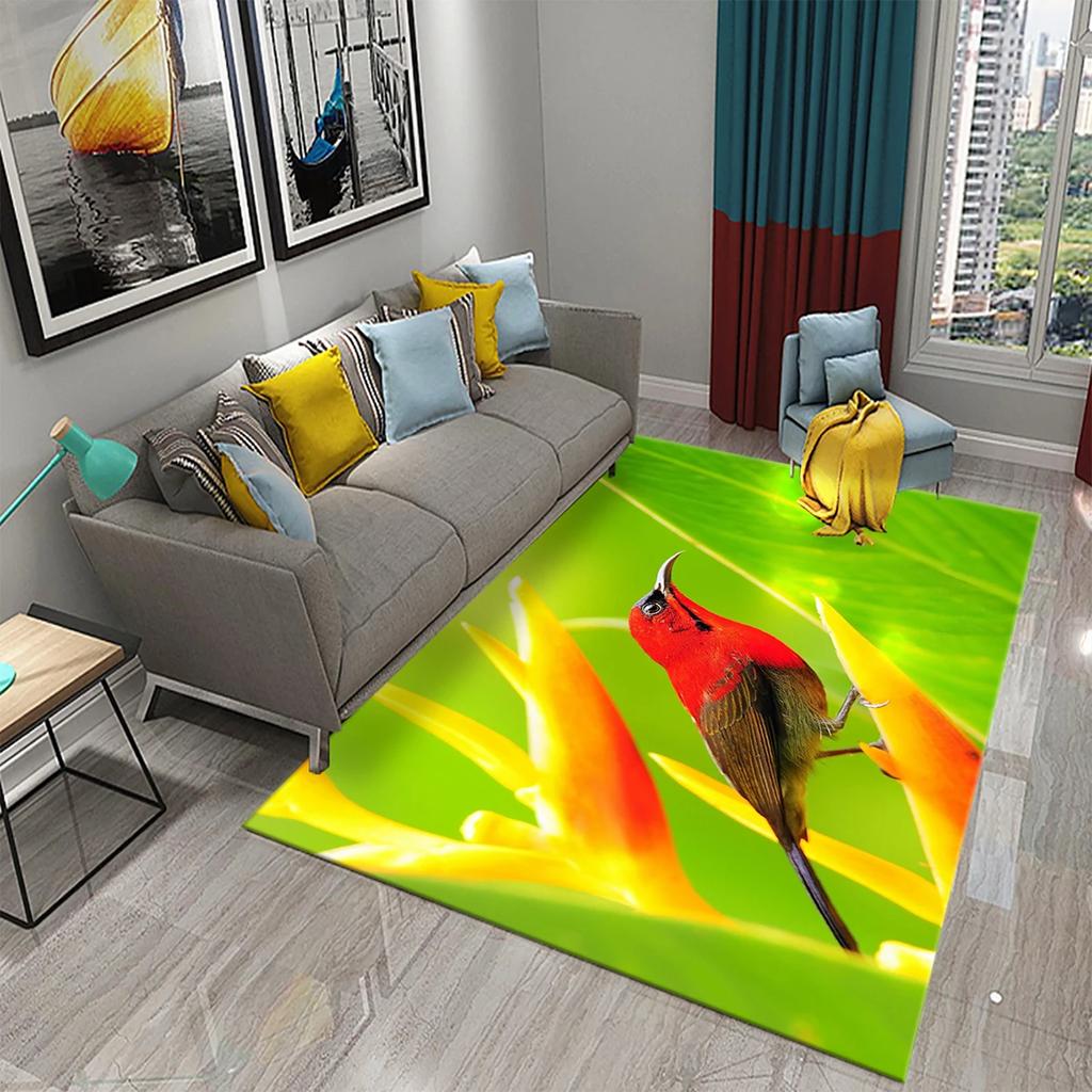 3D Cute Bird Carpet Beautiful Animal Forest Rug for Living Room Bedroom Sofa Kitchen Bathroom Doormat Non-slip Floor Decor Mat