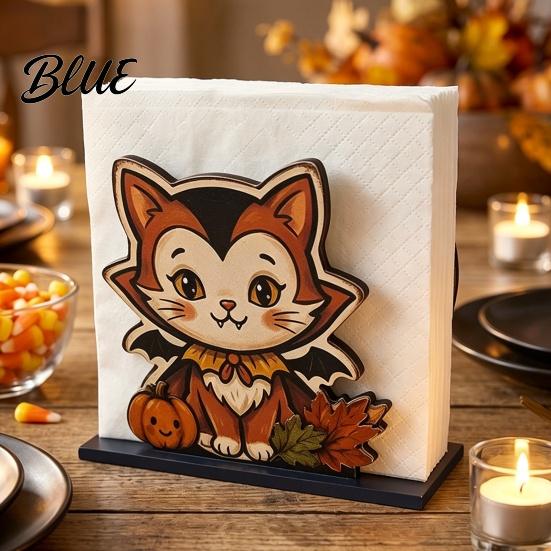 Decorative Napkin Stand Pumpkin Indoor Holder Black Cute Halloween Wooden Cat Mummy Holiday Dining Accessory Desktop Organizer for Party