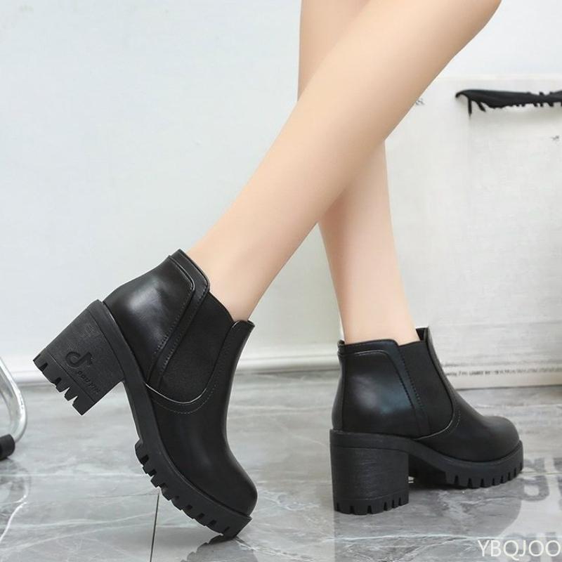 Fashion Classic short boots waterproof platform thick heel new autumn winter comfortable round toe high heels casual  women's boots
