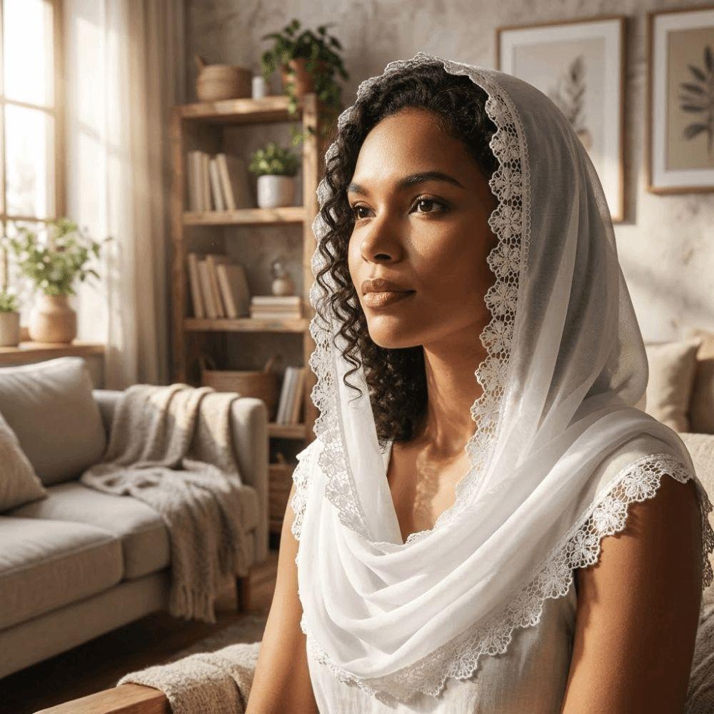 Solid Color Wedding Hijab Lace Trim Cathedral Veil Vintage Bridal Headscarf Church Ceremony