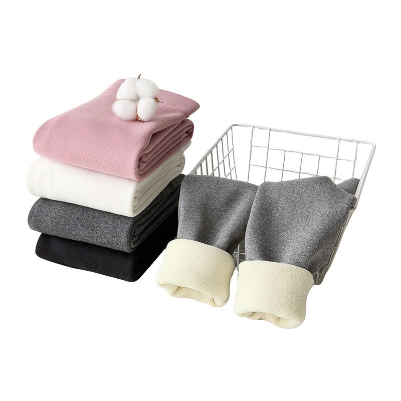 Leggings épais en coton doublé polaire pour filles - Pantalons d'hiver chauds de couleur unie