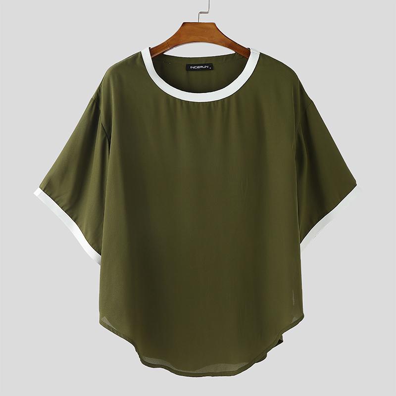 

INCERUN Мужские футболки оверсайз с рукавами «летучая мышь», полупрозрачные шифоновые, повседневные, свободного кроя XL армия зеленый