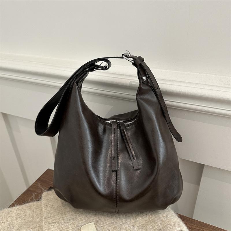 

Модная сумка-тоут большой вместимости для поездок на работу, высококачественная текстура, женская осенне-зимняя новая универсальная зарубежная повседневная сумка на плечо в стиле инс темно-коричневого