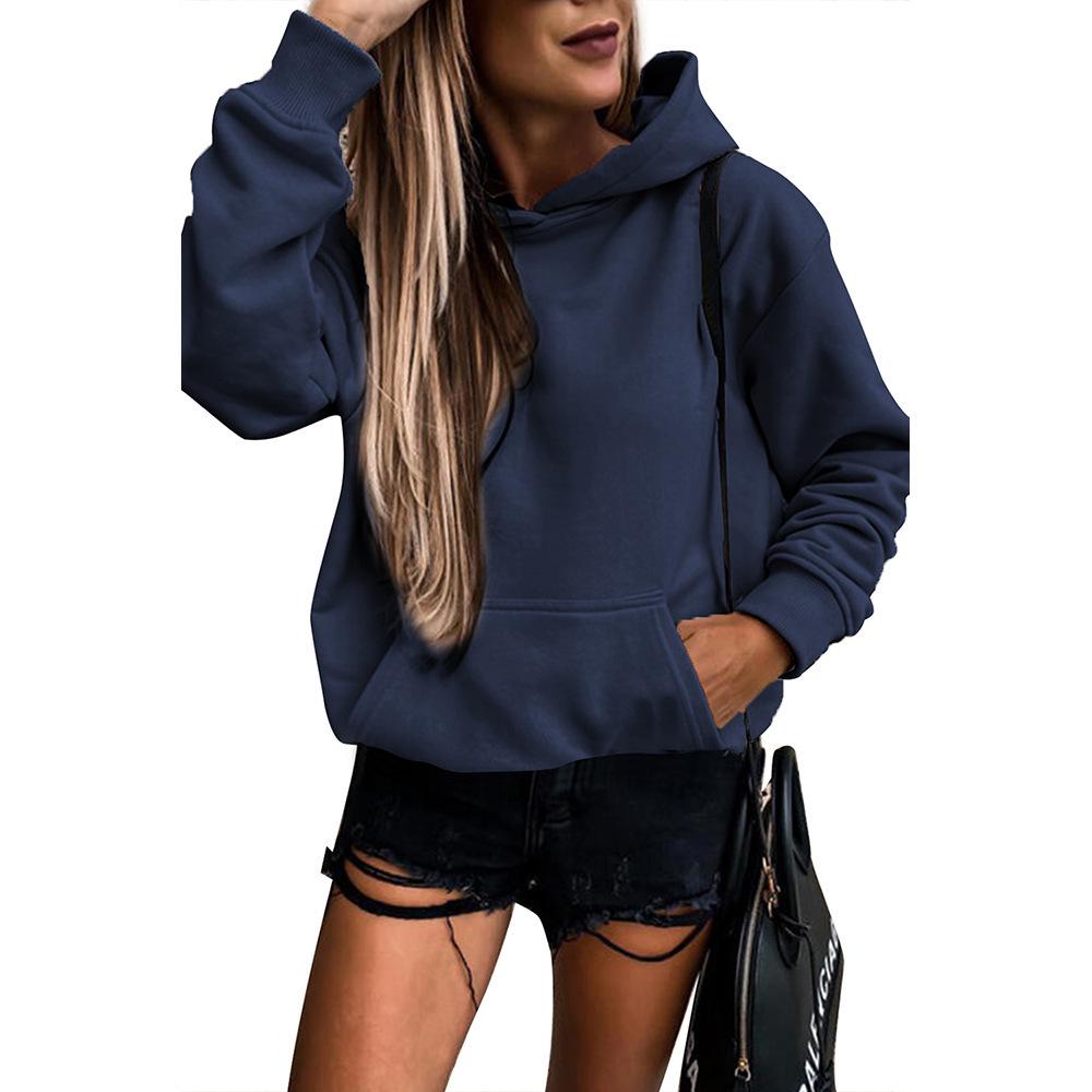 2024 Autumn/Winter Women's Plus Velvet Loose Solid Hooded Sweatshirt