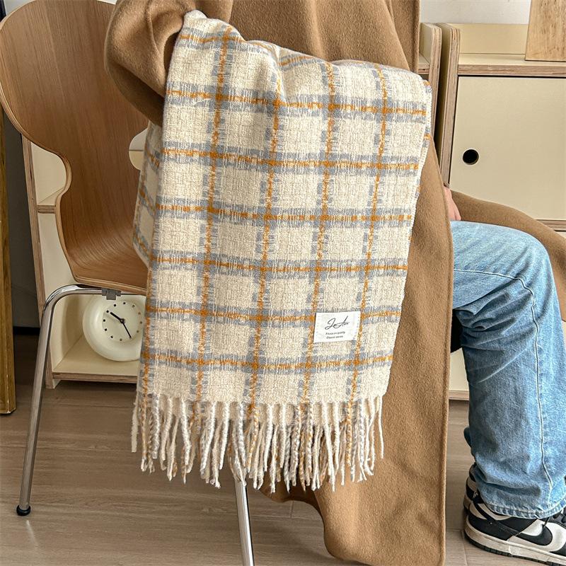 

Универсальный искусственный кашемировый мягкий и липкий клетчатый шарф с кисточками для женщин, зимний роскошный новый модный утолщенный теплый платок 68*200cm