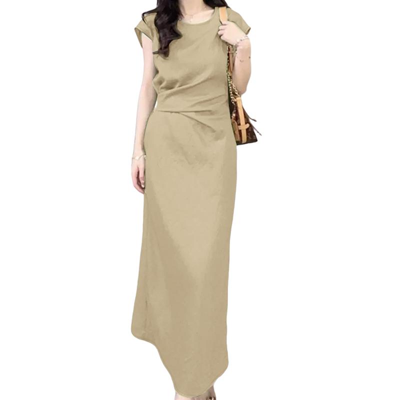 

ZANZEA Женское повседневное летнее платье с круглым вырезом и короткими рукавами 4XL хаки