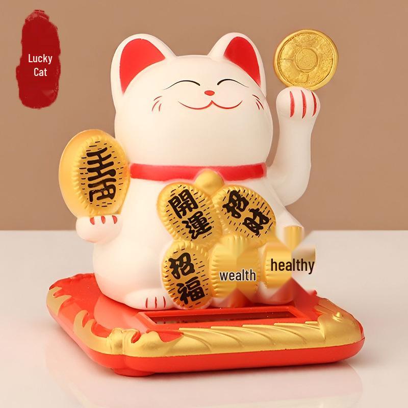 2.5-Inch Solar Powered Waving Maneki-neko Cat Car Decor Gift