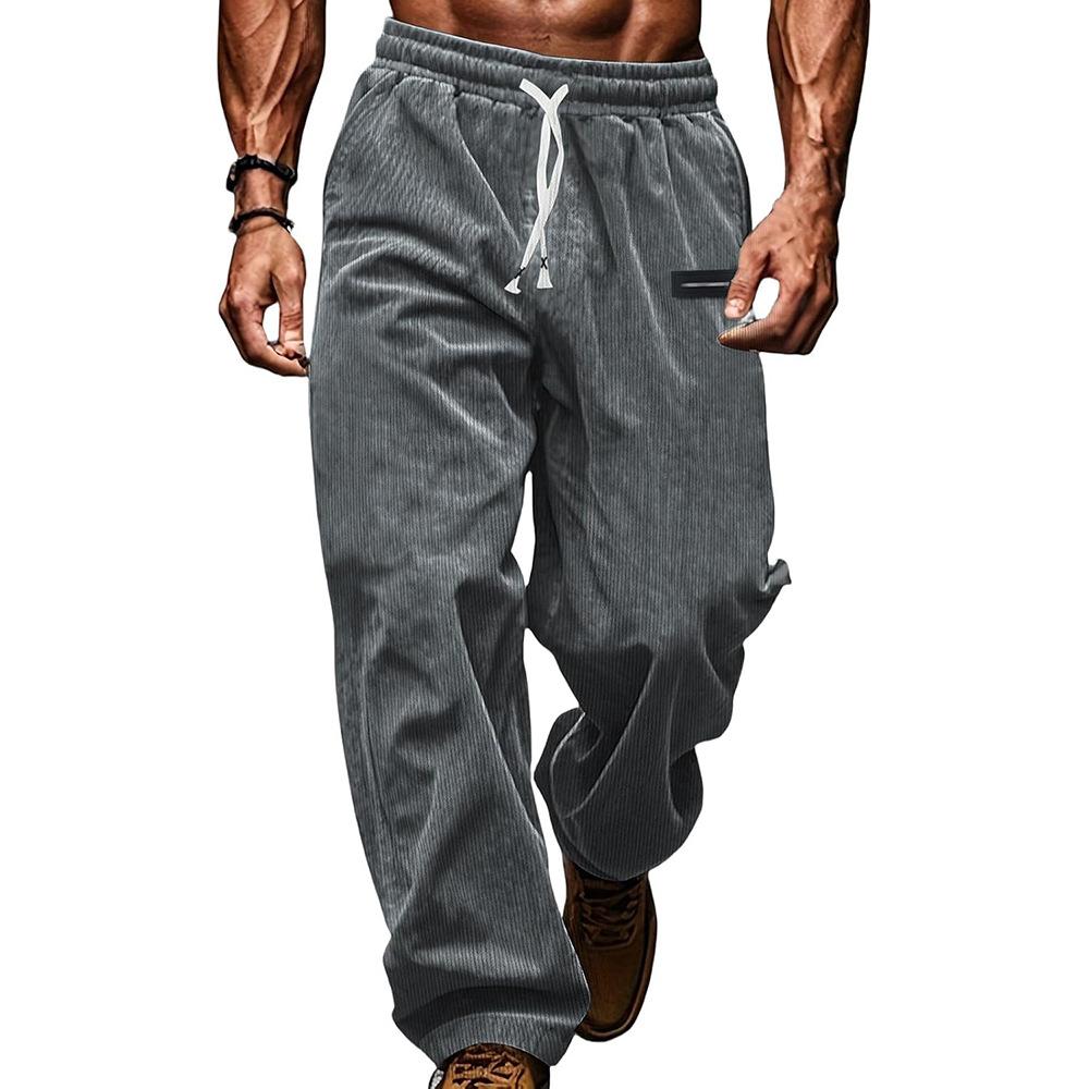Men's Striped Corduroy Casual Pants Autumn Spring Loose Fashion Cargo Straight Pants Fitness Sports Hip Hop Pants