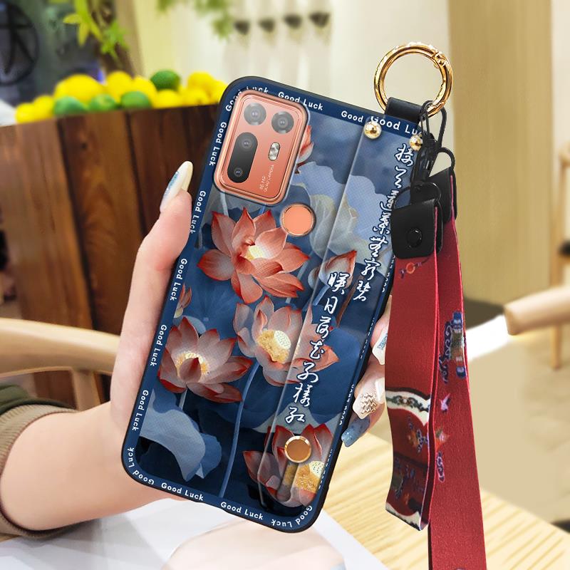 Lanyard Fashion Phone Case For HTC Desire 20 Plus/D20+ Kickstand Wristband Shockproof Waterproof Wrist Strap Silicone